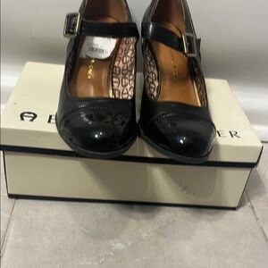 Etienne Aigner Dark Brown Patent Mary Jane Heels